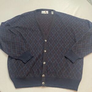 Florence Tricot Italy Navy Blue Wool Blend Cardigan Sweater Size XXL